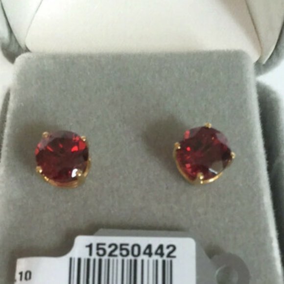 7mm Round Stud Garnet Earrings 14K Prong Set NEW - Picture 5 of 11